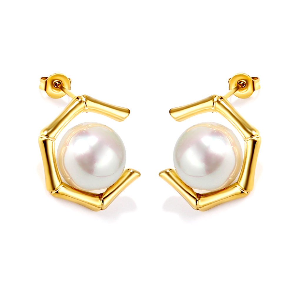 Pentagonal + White Pearl Earrings 18k Gold asonjewelry